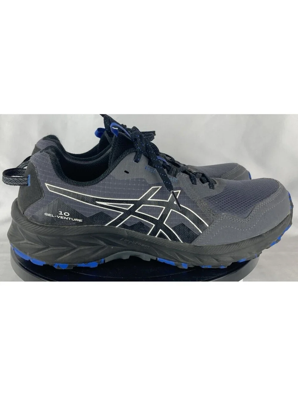 Men’s Size 8.5 ASICS GEL Venture 10 Grey Black Blue Trail Running Shoes 1011B967